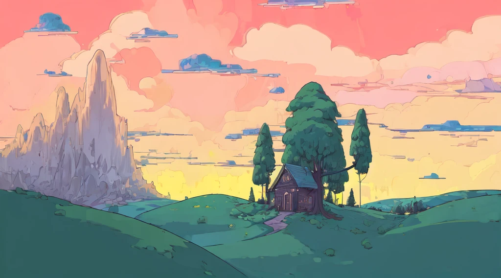((best quality)), ((masterpiece)), (detailed), scenary, adventure time, background, lofi art, cartoon style, night