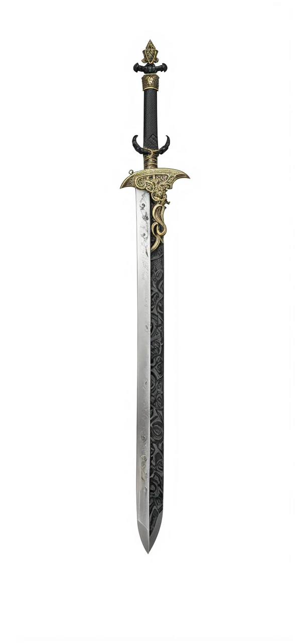 Sword, on its scabbard has a sheep's skull, sword wrapped by a black snake. 
