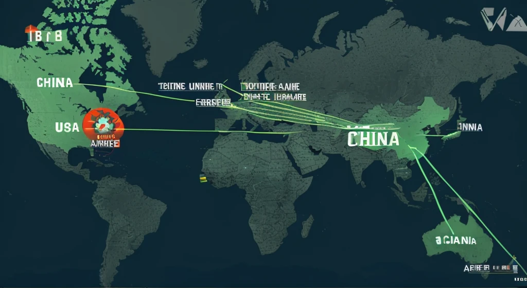 arafed map of the world with a line of planes and a map of the countries, space war between china and usa, 🕹️ 😎 🔫 🤖 🚬, huge distance, uk, teaser, an illustration, illustration, by Daniel Lieske, video, chinese, youtube video screenshot, from china