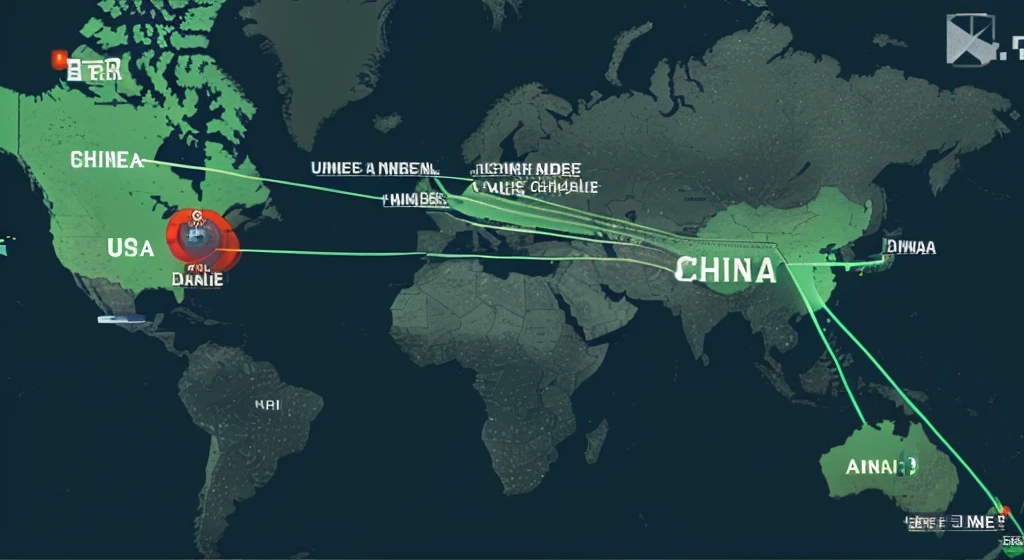 arafed map of the world with a line of planes and a map of the countries, space war between china and usa, 🕹️ 😎 🔫 🤖 🚬, huge distance, uk, teaser, an illustration, illustration, by Daniel Lieske, video, chinese, youtube video screenshot, from china