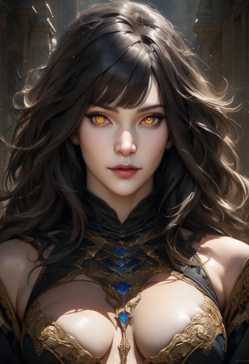 ‪ (masterpiece, 8K, Absurd, Digital Art, Digital Illustration, Realistic, Very detailed, Realistic lighting), (Perfect Face, Perfect Eyes, Perfect body), male性,1 person, Adult,male性的な, Golden Eyes,good looking, Sharp features,male, Messy black hair with bangs, 暗いGolden Eyes,Beautiful Face, Dark Sorcerer, Court Magician, Medieval Fantasy, Calm expression,sexy,Adult,Adult