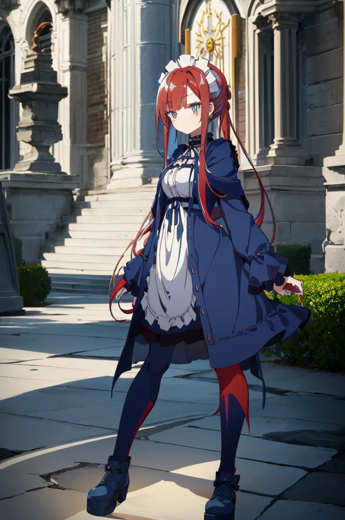 [(cathedral background:1.4)::5],original,(illustration:1.1),(best quality),(masterpiece:1.1),(extremely detailed CG unity 8k wallpaper:1.1), (colorful:0.9),(mid shot:0.95),(full body:1.5),Dynamic angle,(solo:1.2), (girl),((adult)), (detailed beautiful eyes:1.15), (beautiful face:1.15), (glowing red eyes:1.25////),((medium hair)),((split-color hair,red hair,blue hair)),(high twintails),(chignon),(+perfect hand+:1.21),(Draw an illustration of a gothic girl),(Religious),(slender),(is wearing boots on her feet),((is wearing white maid clothes)),(furious), Lace Off-shoulder lolita fashion,beautiful slender woman,high twintails,((split-color hair,red hair,blue hair)),((split-color hair,red hair,blue hair)),from side,((split-color hair,red hair,blue hair)),