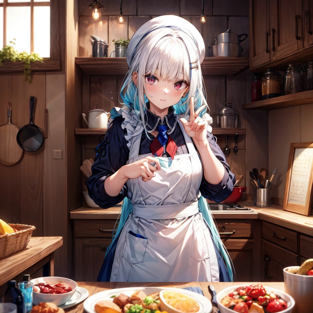 World Cup style, woman, Obscene pose, Captivating look, apron, kitchen, medieval setting