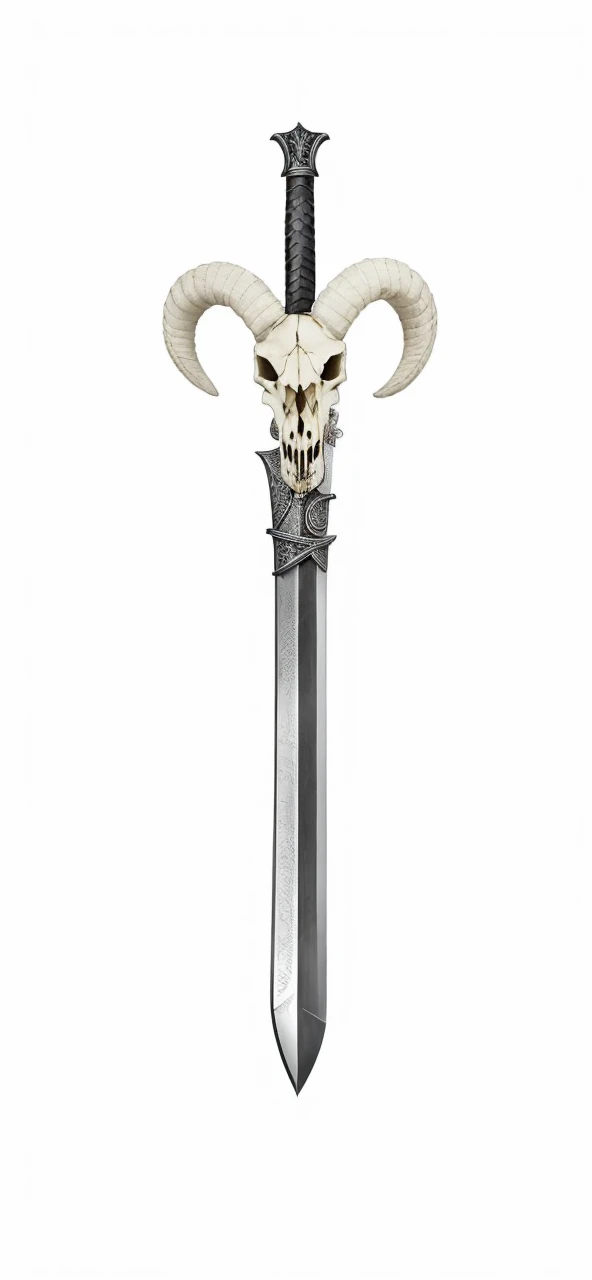 Sword, on its scabbard has a sheep's skull, sword wrapped by a black snake.