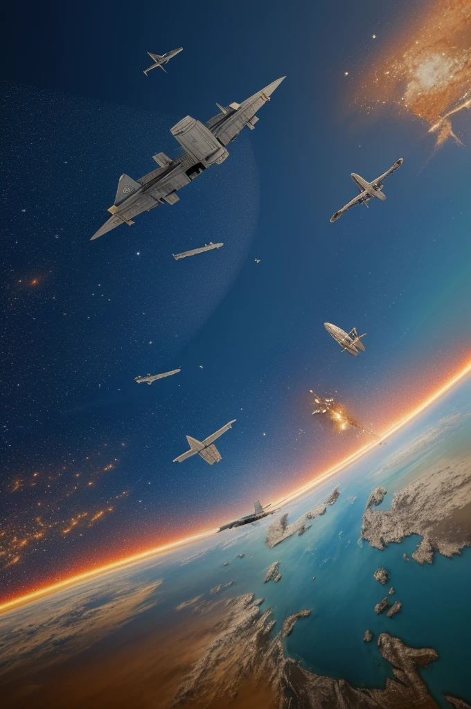 a map of the world with a line of planes, map of countries, space war between china and usa, huge distance, uk, best quality, 8k, highres, masterpiece, ultra-detailed, photorealistic, studio lighting, extreme detail description, professional, vivid colors, sci-fi, dystopian, cinematic lighting, dramatic, epic scale