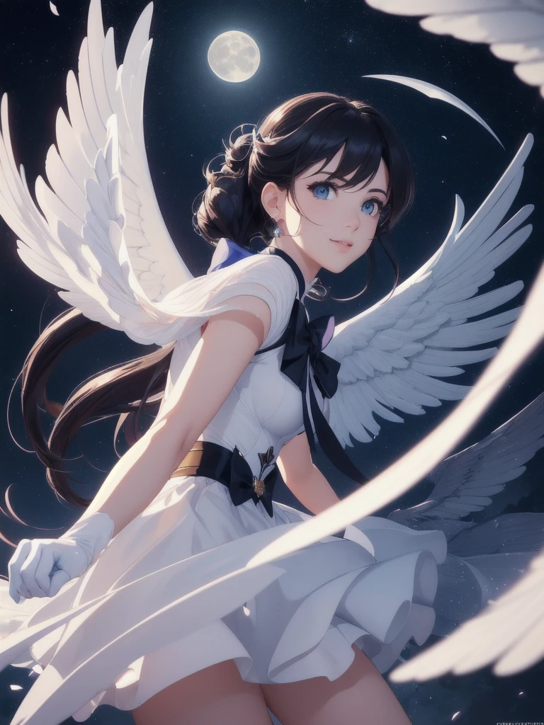 (masterpiece, best quality, ultra-detailed, highres), perfect face, side lighting, lustrous skin,(bloom), (shine), lighting, ray tracing, sci-fi, 1girl, eternal sailor moon, night sky, cherry blossoms, detailed face, face focus, shiny skin, smile, game cg, torino aqua, nigh sky, moonlight, moon, (wings 1.5), white gloves, depth_of_field, very detailed background, rule of thirds, great composition,Dynamic angle, solo, extreme light and shadow,(detailed eyes), ethereal:1.5, (magical), (extremely detailed CG unity 8k wallpaper),perfect anatomy , vivid colors, ((detailed eyes))