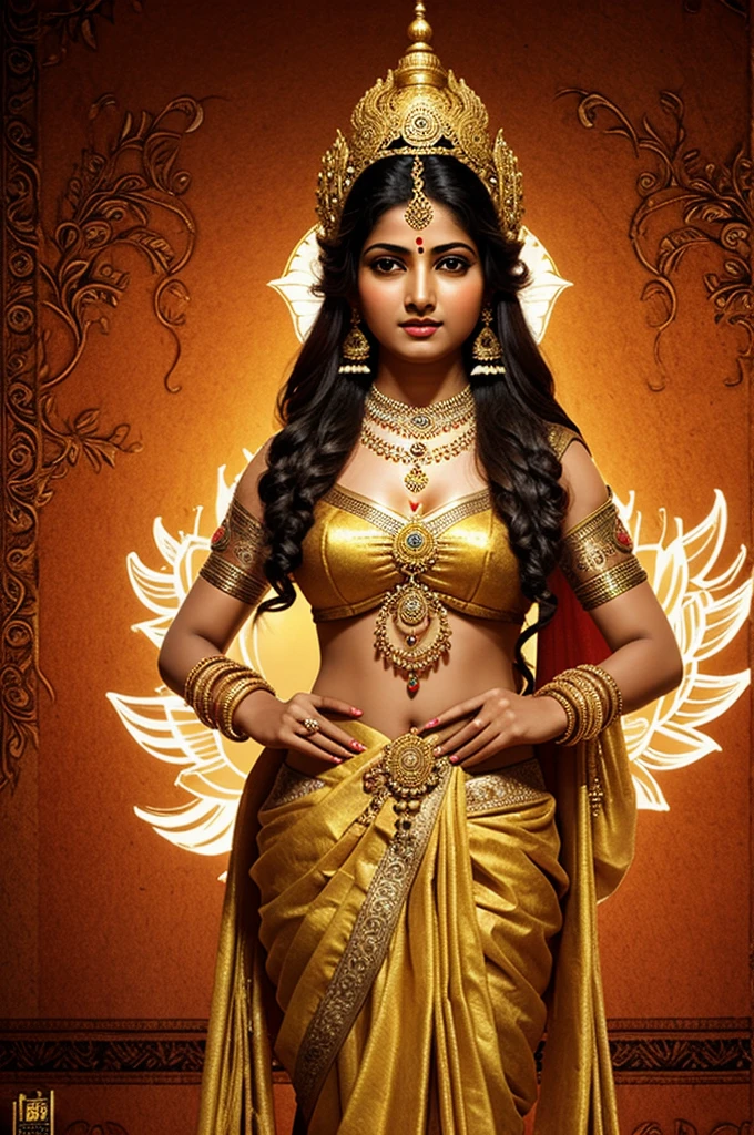Wallpaper: Beautiful Goddess Lakshmi standing.