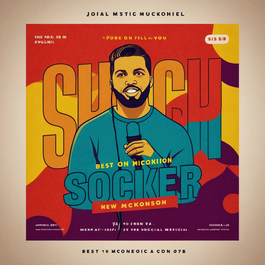 a close-up of a man with a microphone on a poster, best on Adobe stock, slick!!, inspired by John Slouch, official, cokernel, style of sib McKinnon, inspired by Sib McKinnon, slick design, social media