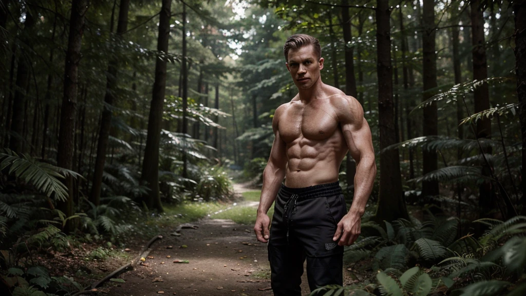 a grotesque fusion of man and snake in dark forest. Its torso was humanoid, with knotted muscles and pale, scaly skin. But from the waist down it was all snake