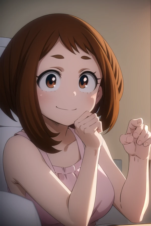 ochakouraraka, ochako uraraka, (uraraka ochako:1.5), (brown eyes:1.5), brown hair, short hair, blush, blush stickers, smile,
BREAK bare shoulders,pink dress,pink pajamas,bare shoulders,medium breasts,bare legs,cleavage,frilled dress,collarbone,bare foot,panorama,BREAK looking at viewer,BREAK (masterpiece:1.2), nsfw, best quality, high resolution, unity 8k wallpaper, (illustration:0.8), (beautiful detailed eyes:1.6), extremely detailed face, perfect lighting, extremely detailed CG, (perfect hands, perfect anatomy),laying down,