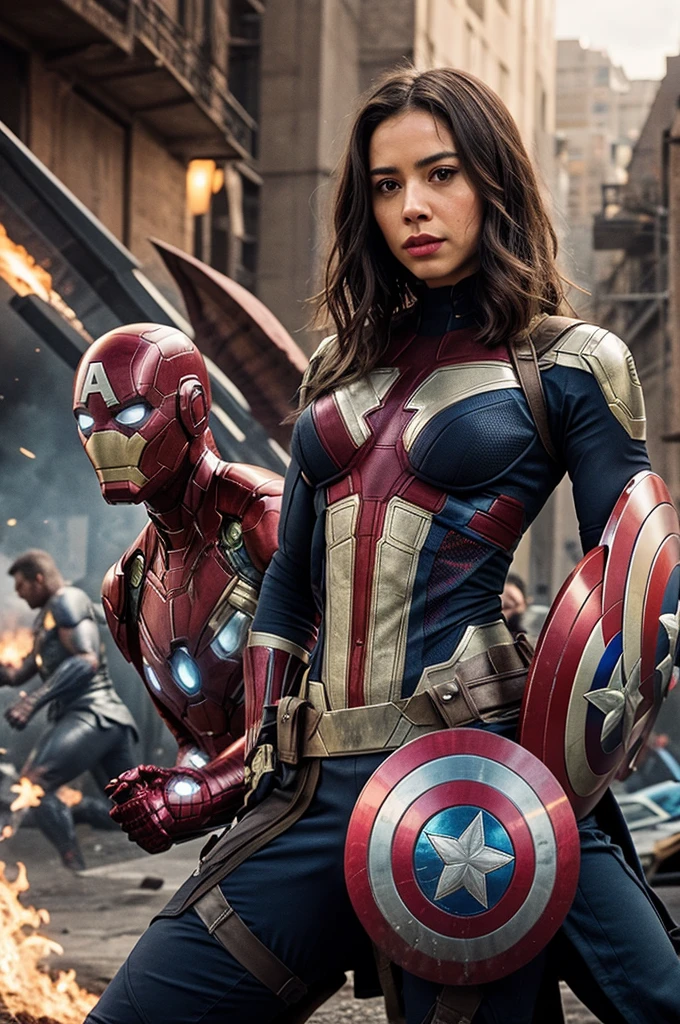 Marvel characters in one photo and with Avengers logo
