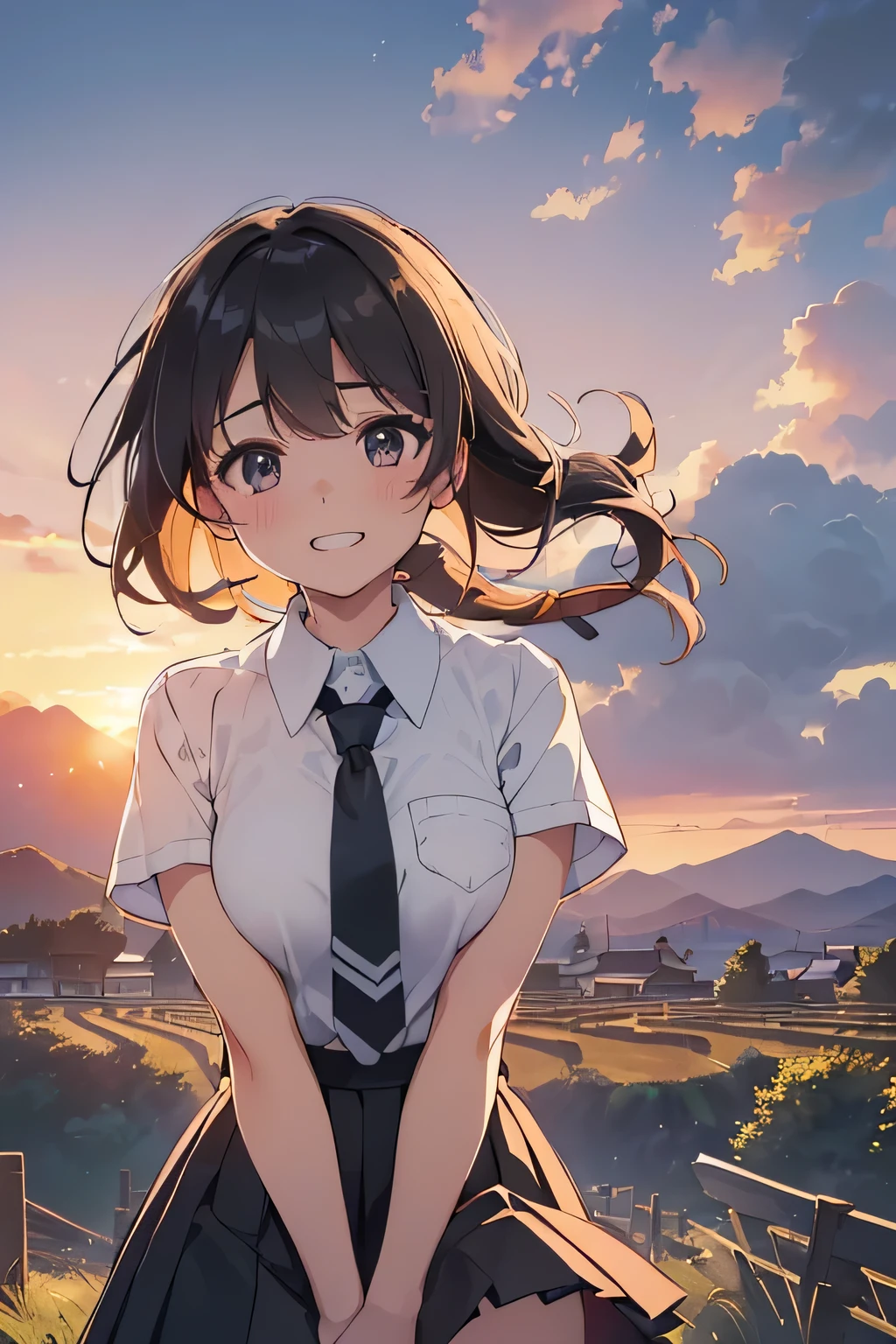 ,((Highest quality,4K, masterpiece:1.3)),((High Resolution)),((It's wonderful)),((Japan countryside:1.2)),((Japan countryside:1.2)),((Japan countryside:1.2)),((Japan countryside:1.2)),((Japanese mountain trails and rice terraces:1.2)),((Standing at the bus stop:1.2)),((Standing at the bus stop:1.2)),(Do not split frames),(Do not split),(Do not split),(sunset:1.2),(sunset:1.2),(sunset:1.2),(sunset:1.2),(One woman:1.8),(One woman:1.8),(One woman:1.8),((dutch angle shot:1.2)),((dutch angle shot:1.2)),((upper body shot:1.2)),((upper body shot:1.2)),((upper body shot:1.2)),((shoot from above:1.2)),((shoot from above:1.2)),((school uniform, short sleeve shirt:1.2)),((school uniform, short sleeve shirt:1.2)),((school uniform, short sleeve shirt:1.2)),((school uniform, short sleeve shirt:1.2)),(A tie blowing in the wind:1.4),(A tie blowing in the wind:1.4),(A tie blowing in the wind:1.4),((wavy mouth:1.4)),((wavy mouth:1.4)),((wavy mouth:1.4)),((pigeon toed:1.2)),((pigeon toed:1.2)),((pigeon toed:1.2)),((Bend your knees and stand with your legs together:1.2)),((Bend your knees and stand with your legs together:1.2)),((Bend your knees and stand with your legs together:1.2)),((Bend your knees and stand with your legs together:1.2)),((Bend your knees and stand with your legs together:1.2)),((Bend your knees and stand with your legs together:1.2)),((Hold down the hem of your skirt, which is about to be blown up by the wind:1.2)),((Hold down the hem of your skirt, which is about to be blown up by the wind:1.2)),((Hold down the hem of your skirt, which is about to be blown up by the wind:1.2)),((Hold down the hem of your skirt, which is about to be blown up by the wind:1.2)),((face focus:1.4)),((face focus:1.4)),((face focus:1.4)),((face focus:1.4)),(Shy laugh:1.2),(Shy laugh:1.2),(Shy laugh:1.2),(Shy laugh:1.2),(Panic look:1.2),(Panic look:1.2),(Hair blowing in the strong wind:1.2),(Hair blowing in the strong wind:1.2),(Hair blowing in the strong wind:1.2),(shoot from front),(shoot from front),(shoot from front),((Light brown eyes:1.2)),((Light brown eyes:1.2)),((Beautiful highlighted eyes)),((Light brown eyes:1.2)),((Light brown eyes:1.2)),((Light brown eyes:1.2)),((Beautiful highlighted eyes)),((Light brown eyes:1.2)),((Shiny black hair:1.4)),((Shiny black hair:1.4)),((Shiny black hair:1.4)),((Fluffy short bob:1.2)),((Fluffy short bob:1.2)),((Fluffy short bob:1.2)),((Fluffy short bob:1.2)),((Parted bangs)),((Parted bangs)),((Parted bangs)),(Beautiful breasts),(Beautiful breasts),Japanese women, 14 years old gravure photo, High Contrast, Aperture F3.2, Focal length 100mm, (((peace sign))),wakame, wakame, wakame, wakame, wakame, wakame, wakame, wakame, wakame, wakame, wakame, wakame, wakame, wakame, wakame, wakame, wakame, wakame, wakame, wakame, wakame, wakame, wakame, wakame, wakame