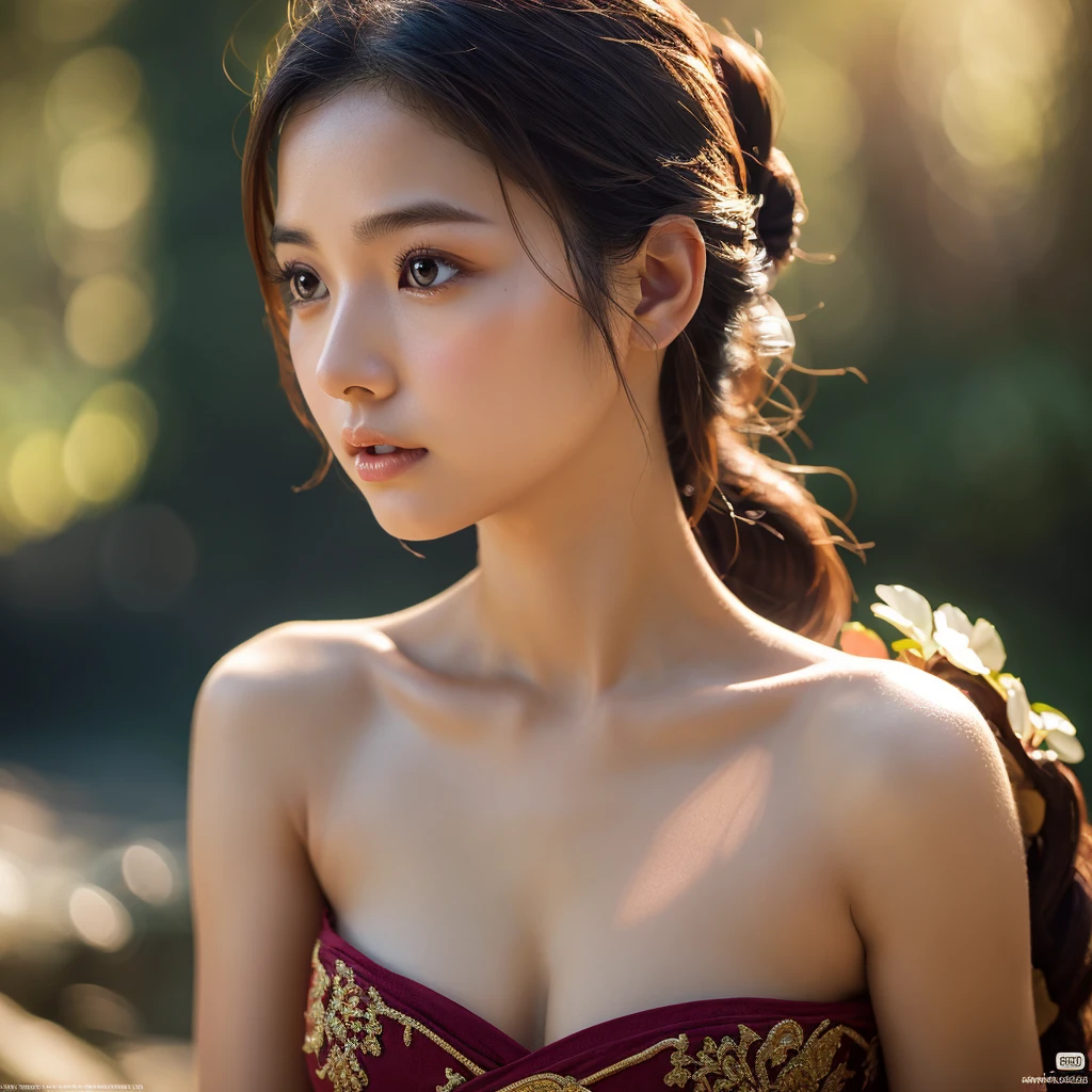 a beautiful young asian woman, nude body, plump breasts, detailed face, detailed eyes, detailed lips, long eyelashes, elegant pose, soft skin, glowing complexion, flowing hair, delicate facial features, figure, graceful movements, serene expression, natural lighting, fantasy setting, ethereal atmosphere, dreamlike quality, intricate details, cinematic composition, masterpiece, 8k, ultra-detailed, photorealistic, dramatic lighting, vibrant colors, ambient occlusion, volumetric lighting, depth of field, cinematic framing