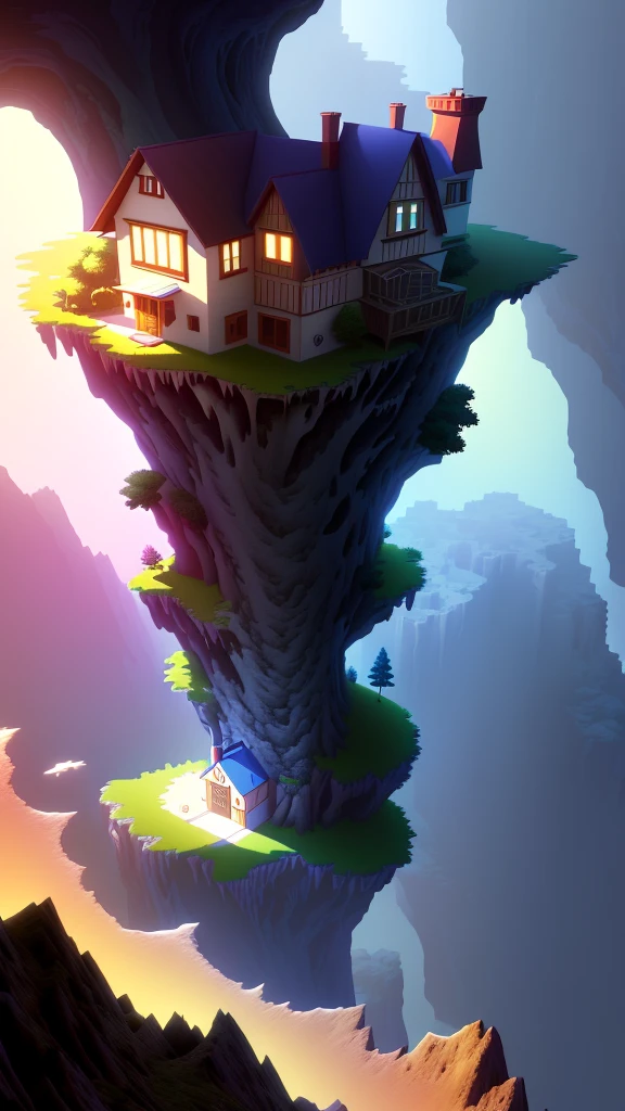 painting of a house with a tree on a cliff above the clouds, Kilian Eng y Thomas Kinkade, Rob Gonsalves y Tim White., silvain sarriel, Rhads y Thomas Kinkade, inspired by RHADS, Cyril Rolando and M.w kalut, Cyril Rolando and M. w kalut, rhads!!!