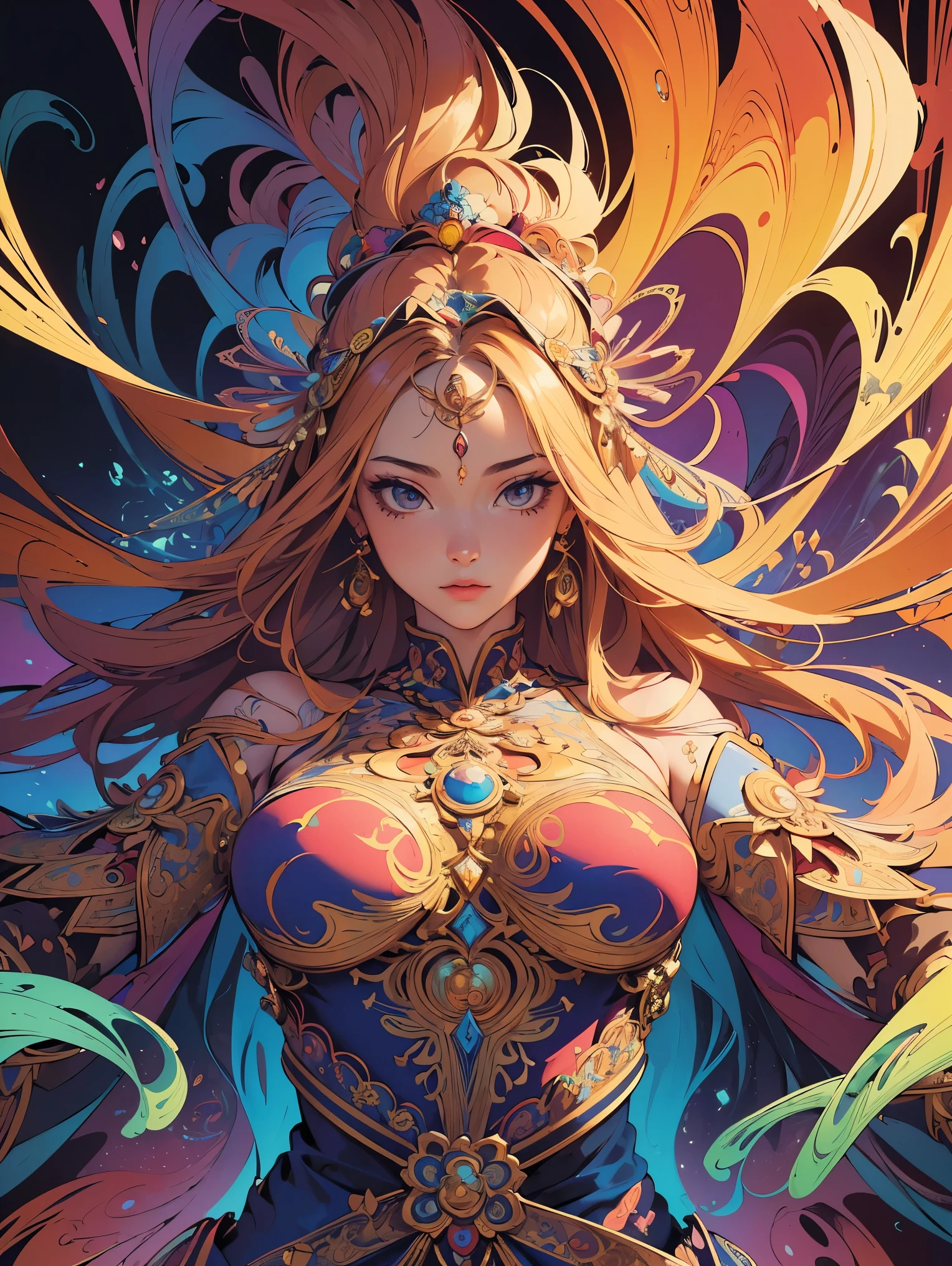 (((vulgarity shop))),(super huge gigantic breast:1.4),Rainbow-coloured samurai woman