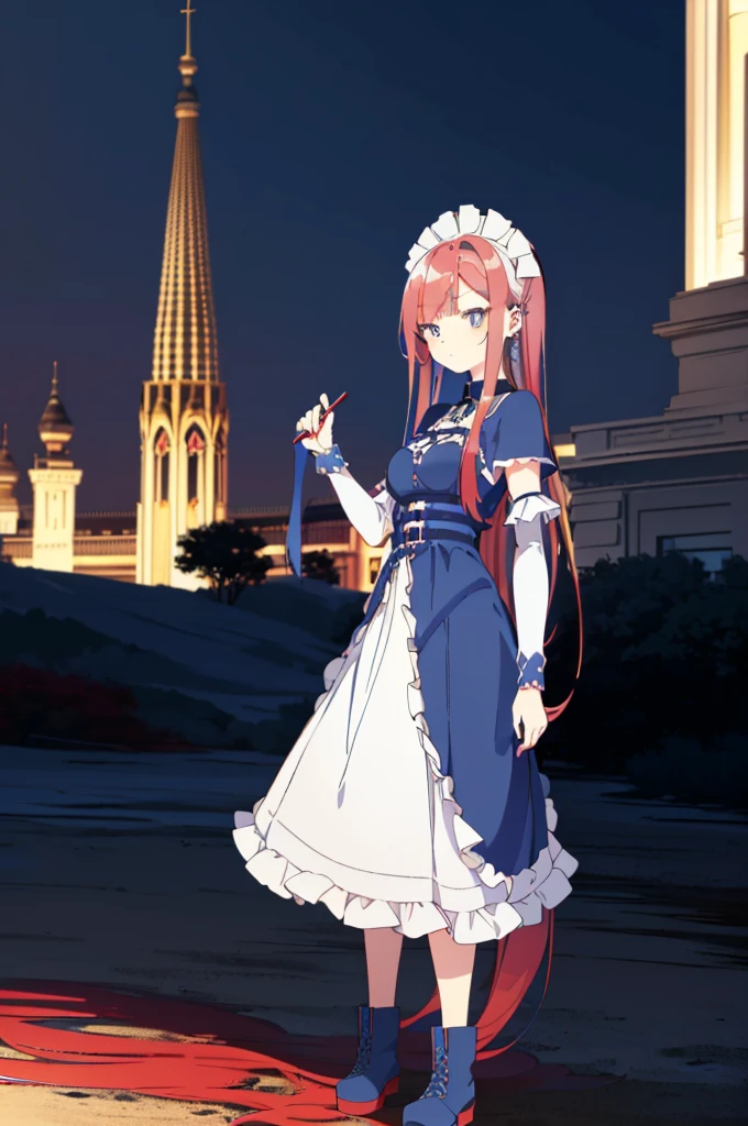 [(cathedral background:1.4)::5],original,(illustration:1.1),(best quality),(masterpiece:1.1),(extremely detailed CG unity 8k wallpaper:1.1), (colorful:0.9),(mid shot:0.95),(full body:1.5),Dynamic angle,(solo:1.2), (girl),((adult)), (detailed beautiful eyes:1.15), (beautiful face:1.15), (glowing red eyes:1.25////),((medium hair)),((split-color hair,red hair,blue hair)),(high twintails),(chignon),(+perfect hand+:1.21),(Draw an illustration of a gothic girl),(Religious),(slender),(is wearing boots on her feet),((is wearing white maid clothes)),(furious), Lace Off-shoulder lolita fashion,beautiful slender woman,high twintails,((split-color hair,red hair,blue hair)),((split-color hair,red hair,blue hair)),from side,((split-color hair,red hair,blue hair)),((split-color hair,red hair,blue hair)),((split-color hair,red hair,blue hair)),