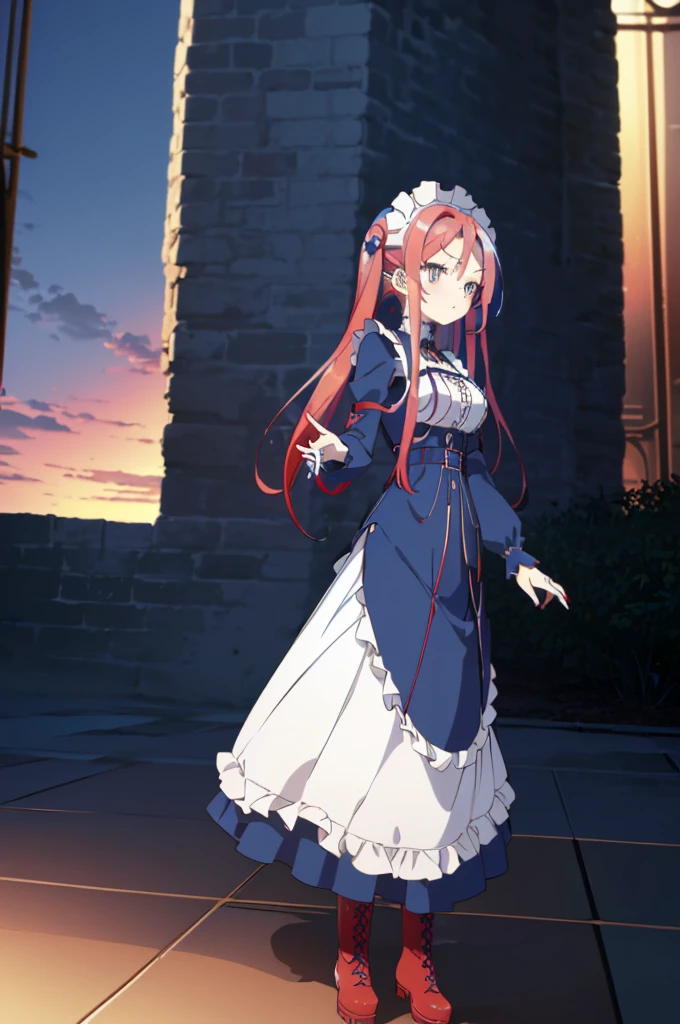 [(cathedral background:1.4)::5],original,(illustration:1.1),(best quality),(masterpiece:1.1),(extremely detailed CG unity 8k wallpaper:1.1), (colorful:0.9),(mid shot:0.95),(full body:1.5),Dynamic angle,(solo:1.2), (girl),((adult)), (detailed beautiful eyes:1.15), (beautiful face:1.15), (glowing red eyes:1.25////),((medium hair)),((split-color hair,red hair,blue hair)),(high twintails),(chignon),(+perfect hand+:1.21),(Draw an illustration of a gothic girl),(Religious),(slender),(is wearing boots on her feet),((is wearing white maid clothes)),(furious), Lace Off-shoulder lolita fashion,beautiful slender woman,high twintails,((split-color hair,red hair,blue hair)),((split-color hair,red hair,blue hair)),from side,((split-color hair,red hair,blue hair)),((split-color hair,red hair,blue hair)),((split-color hair,red hair,blue hair)),