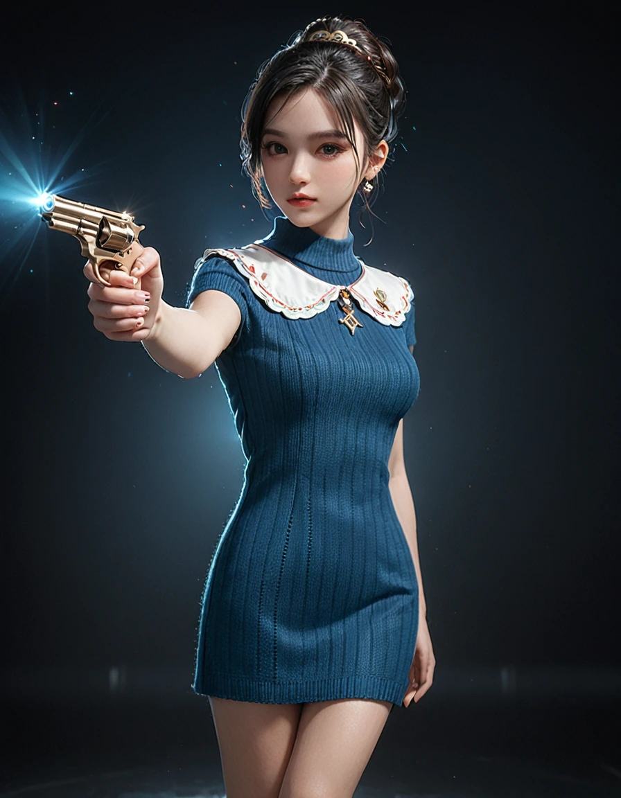 high resolution,best quality,Miss,Medium breasts,Cowboy shooting,Blue Knit Mini Dress