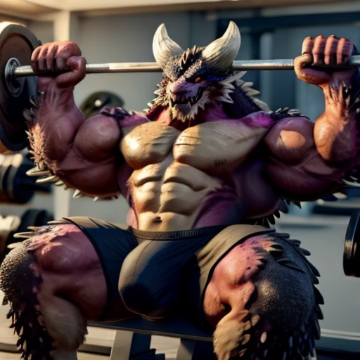 Bodybuilder Nergigante working out in the gym,Smiley Asthma,Big, sweaty body,Big bulge