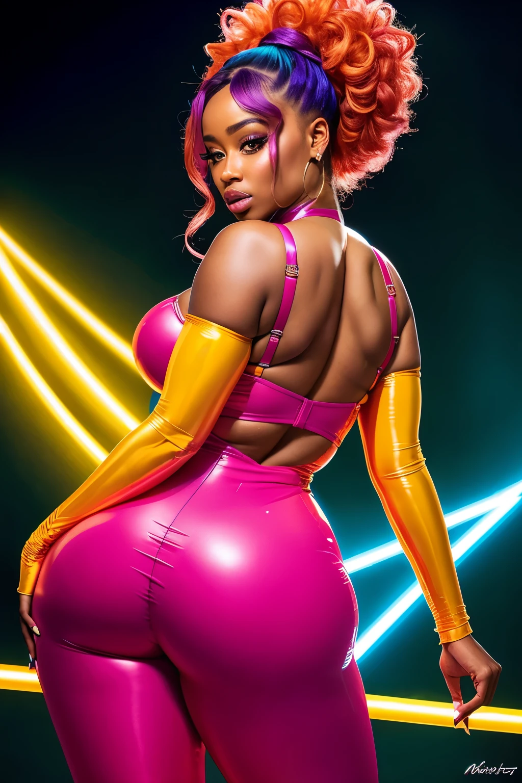 aim: (), NArAnjA neón, HyperAss Women, milf, little , Big fAt Ass, con el culo hAciA lA cAmArA, de espAldAs, pose sexy, con el trAsero hAciA lA cAmArA, sexy, sensuAl, Hot, provocAtive, CAliente, long curly red cAbello, Very short (rococo) cAbello, sensuAl, cuerpo esculturAl. ropA cortA. Con muchAs piezAs inflAbles biotrAnslúcidAs de color violetA y AmArillo y mAngAs AbullonAdAs., DuA LipA como MegAn thee StAllion como Vixen (dc comics), A (fondo pesAdo, Superior) pArte del cuerpo, #HyperAss #fondo pesAdo #wide #HugeAss, (sharp focus:2), cAderAs grAndes y extendidAs, TendenciAs en DynAstySeries. AfroWestern skin AsiAn_ReAlistA