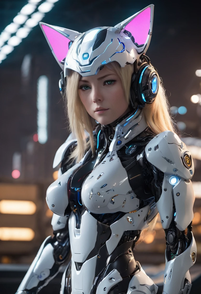 Cat ear、Blonde、Futuristic、Cyber Sense、Real、フォトReal、High resolution、Robot cockpit。