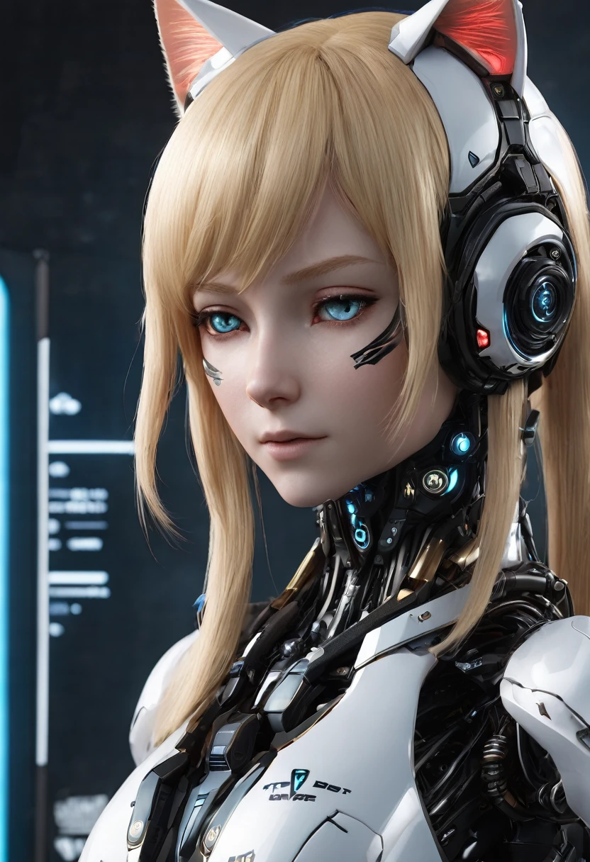 Cat ear、Blonde、Futuristic、Cyber Sense、Real、フォトReal、High resolution、Robot cockpit。