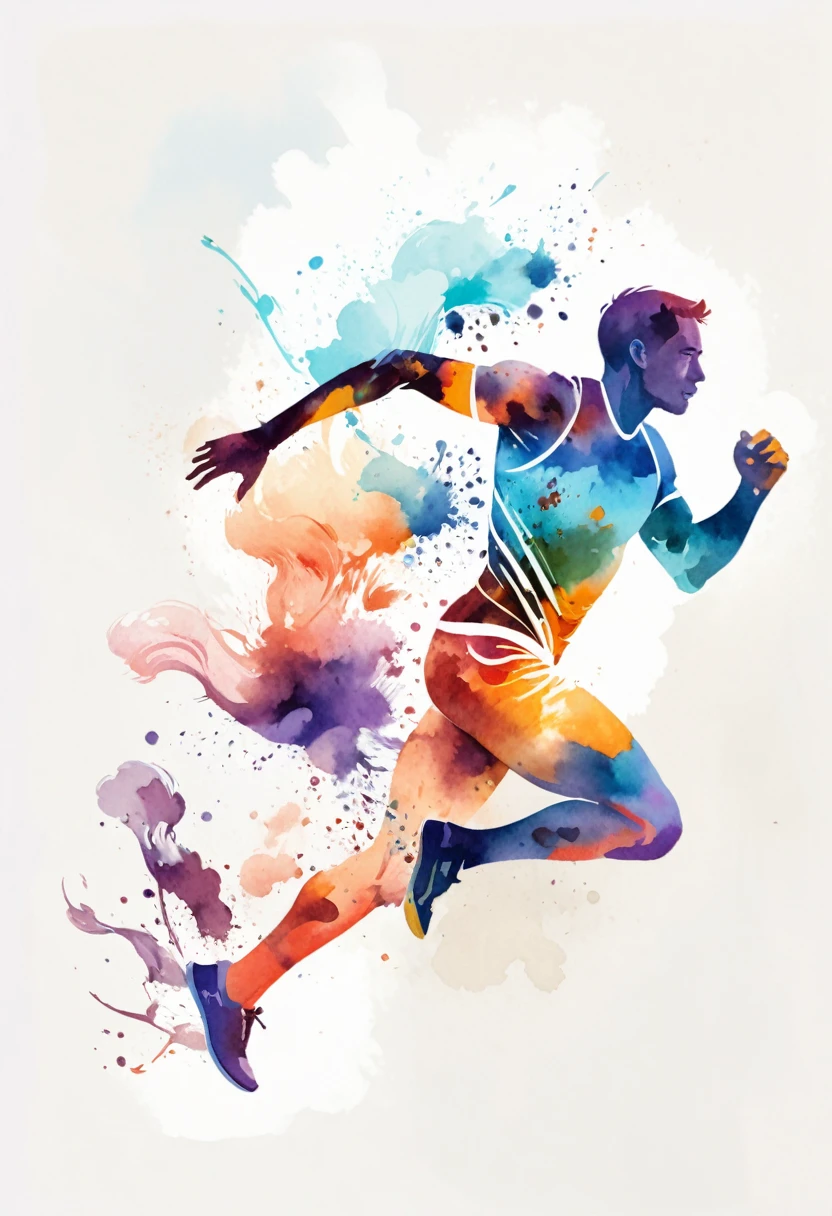 there is a man running with a colorful background, artistic illustration, sprinting, artistic depiction, artistic rendering, 5 k, 5k, artistic interpretation, art illustration, painterly illustration, artistic impression, dynamic active running pose, running freely, beautiful artwork, digital watercolor, a beautiful artwork illustration, artistic render, colorful illustration, watercolor digital painting, watercolor illustration style