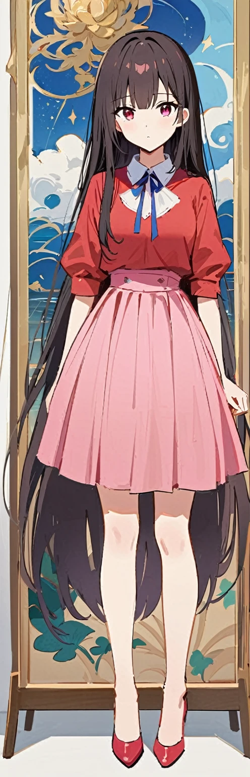 (work of art, best qualityer:1.2), 1 girl, standing alone,standing_to divide,
yuuki mikan, long hair,blackw无袖短背心,pink skirt,blackw