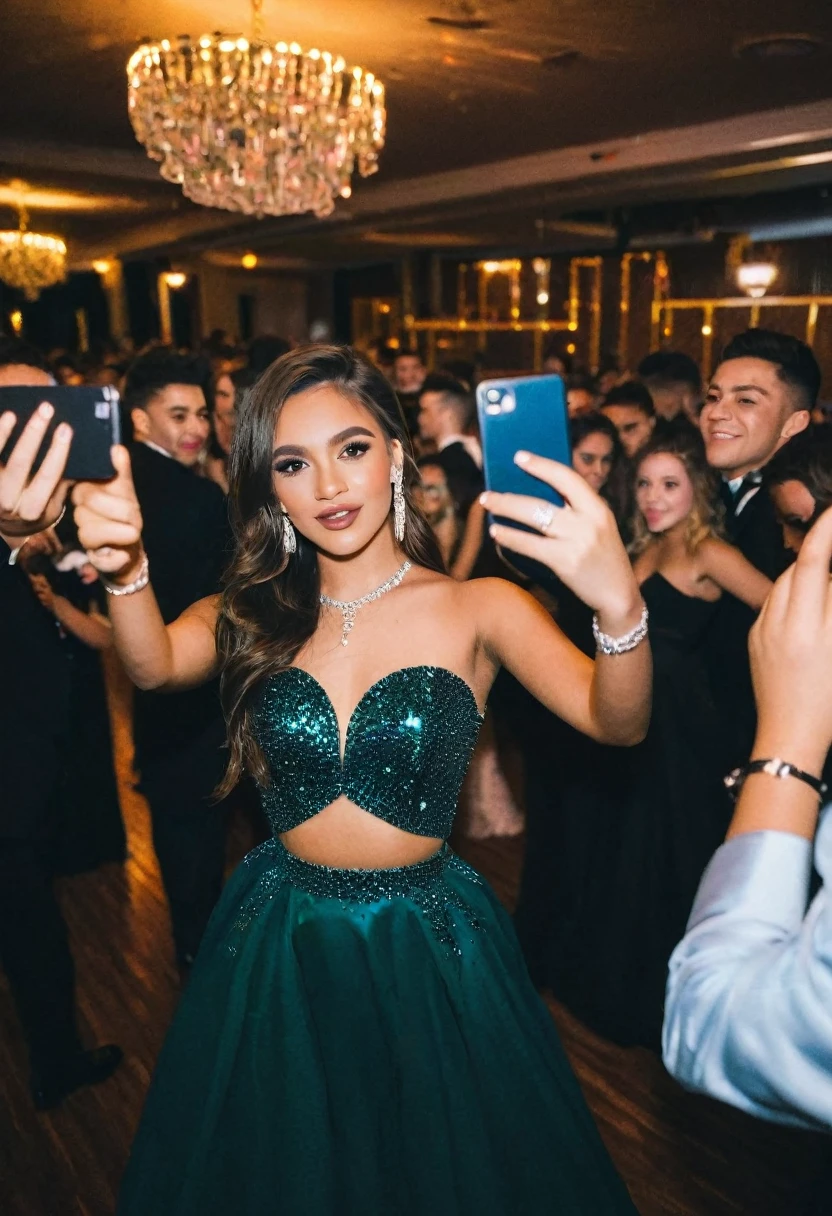 prom night party girl, selfie, dance floor, 2020, instagram, photo, dressed, photo, dark
