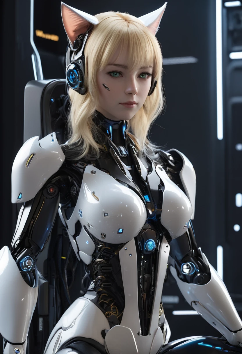 Cat ear、Blonde、Futuristic、Cyber Sense、Real、フォトReal、High resolution、Robot cockpit。