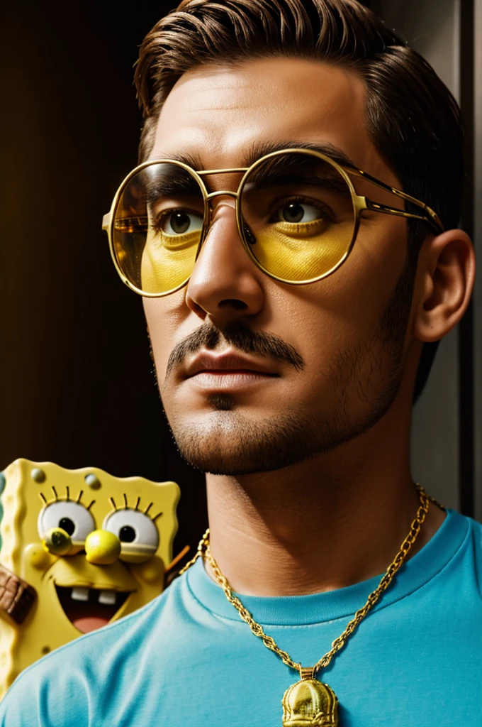 Spongebob with smoked glasses, golden chain and sispak