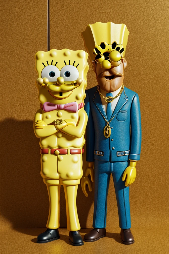 SpongeBob figure with golden chain and smoked glasses