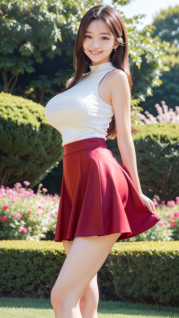 (Highest quality、masterpiece、8K、Best image quality、Hyperrealism、Award-winning works)、1 female、(alone:1.1)、(The perfect white sleeveless knit:1.1)、(An elegant red tight skirt made from Melton fabric..:1.1)、(Strongly blurred beautiful park background:1.1)、The most natural and perfect beautiful lawn in the park、Perfectly maintained lawn park、(Standing Elegantly:1.2)、(Full body photo:1.1)、(Accentuate your body lines:1.2)、(Thick legs:1.2)、(Glamorous Body:1.1)、(BIG ASS:1.2)、(Big Breasts:1.1)、(Low height:1.1)、(height: 140cm:1.1)、Accurate anatomy、Perfect Makeup、Long eyelashes、Glossy Lips、Ultra HD glossy skin、(Ultra-high definition, bright and beautiful skin:1.1)、Ultra-high definition glossy lips、Ultra-high definition beautiful teeth
