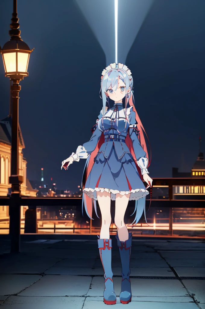 ((split-color hair , red hair , light blue hair)),((split-color hair , red hair , light blue hair)),[(cathedral background:1.4)::5],original,(illustration:1.1),(best quality),(masterpiece:1.1),(extremely detailed CG unity 8k wallpaper:1.1), (colorful:0.9),(mid shot:0.95),(full body:1.5),Dynamic angle,(solo:1.2), (girl),((adult)), (detailed beautiful eyes:1.15), (beautiful face:1.15), (glowing red eyes:1.25////),((medium hair)),((split-color hair , red hair , light blue hair)),(high twintails),(chignon),(+perfect hand+:1.21),(Draw an illustration of a gothic girl),(Religious),(slender),(is wearing boots on her feet),((is wearing white maid clothes)),(furious), Lace Off-shoulder lolita fashion,beautiful slender woman,high twintails,full body,mini skirt,((split-color hair , red hair , light blue hair)),((black long boots)),((mini skirt)),((adult)),((dynamic angle)),