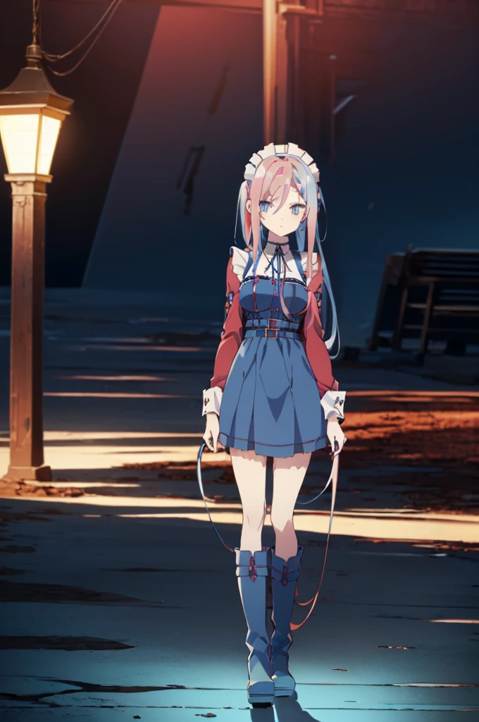 ((split-color hair , red hair , light blue hair)),[(cathedral background:1.4)::5],original,(illustration:1.1),(best quality),(masterpiece:1.1),(extremely detailed CG unity 8k wallpaper:1.1), (colorful:0.9),(mid shot:0.95),(full body:1.5),Dynamic angle,(solo:1.2), (girl),((adult)), (detailed beautiful eyes:1.15), (beautiful face:1.15), (glowing red eyes:1.25////),((medium hair)),((split-color hair , red hair , light blue hair)),(high twintails),(chignon),(+perfect hand+:1.21),(Draw an illustration of a gothic girl),(Religious),(slender),(is wearing boots on her feet),((is wearing white maid clothes)),(furious), Lace Off-shoulder lolita fashion,beautiful slender woman,high twintails,full body,mini skirt,((split-color hair , red hair , light blue hair)),((black long boots)),((mini skirt)),((adult)),((dynamic angle)),((split-color hair , red hair , light blue hair)),((split-color hair , red hair , light blue hair)),((black long boots)),((black long boots)),((split-color hair , red hair , light blue hair)),((split-color hair , red hair , light blue hair)),