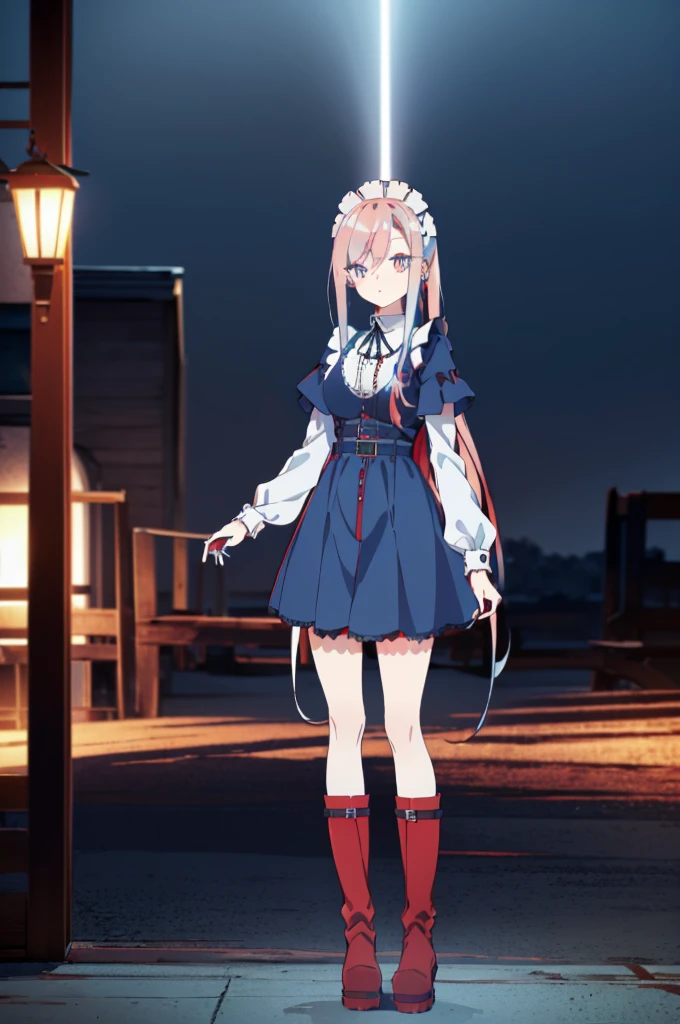 ((split-color hair , red hair , light blue hair)),((split-color hair , red hair , light blue hair)),[(cathedral background:1.4)::5],original,(illustration:1.1),(best quality),(masterpiece:1.1),(extremely detailed CG unity 8k wallpaper:1.1), (colorful:0.9),(mid shot:0.95),(full body:1.5),Dynamic angle,(solo:1.2), (girl),((adult)), (detailed beautiful eyes:1.15), (beautiful face:1.15), (glowing red eyes:1.25////),((medium hair)),((split-color hair , red hair , light blue hair)),(high twintails),(chignon),(+perfect hand+:1.21),(Draw an illustration of a gothic girl),(Religious),(slender),(is wearing boots on her feet),((is wearing white maid clothes)),(furious), Lace Off-shoulder ta fashion,beautiful slender woman,high twintails,full body,mini skirt,((split-color hair , red hair , light blue hair)),((black long boots)),((mini skirt)),((adult)),((dynamic angle)),