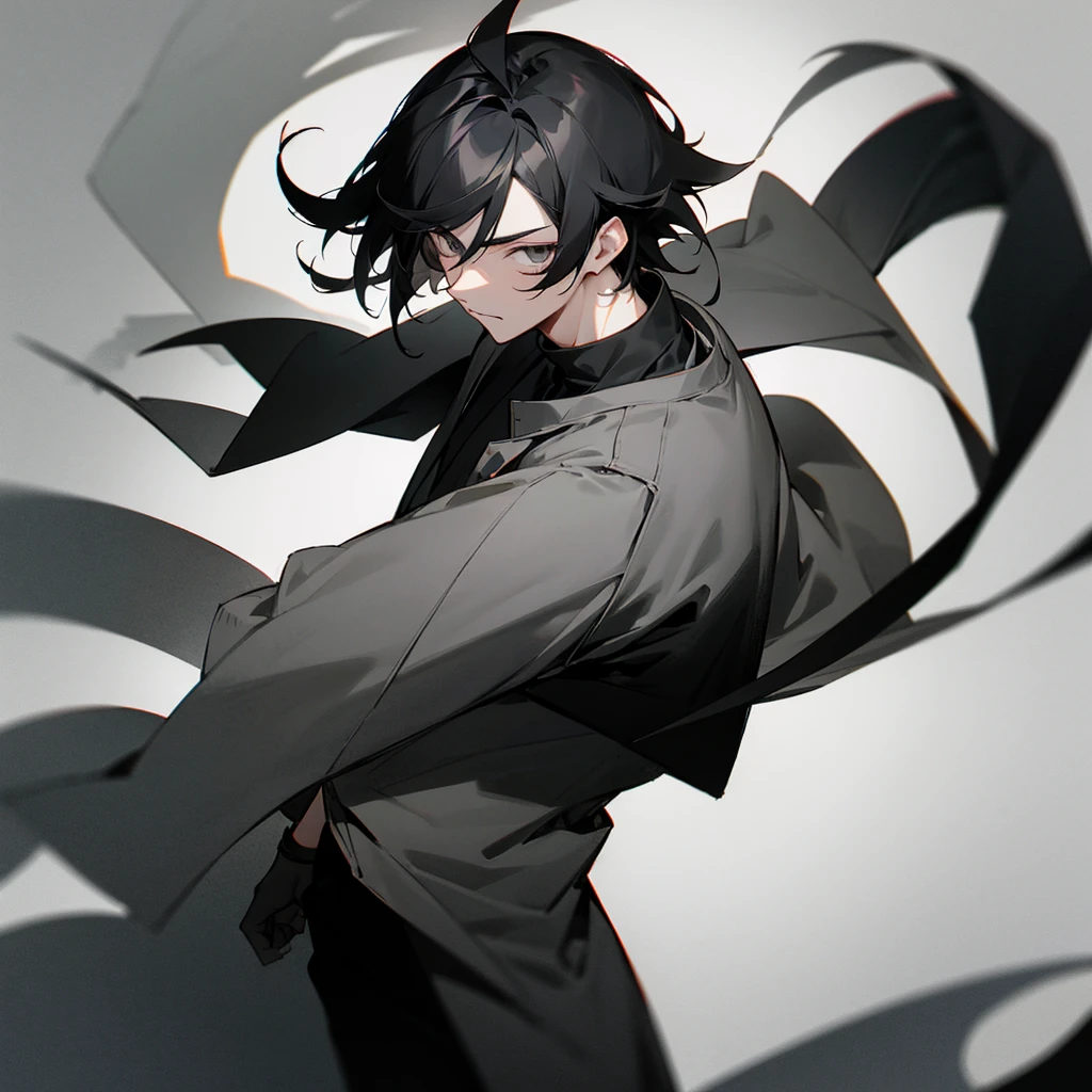 Develop a character with an extremely disturbing and sinister appearance. He has ragged, black hair that hangs wildly around his face.. His eyes are covered by a dark, opaque blindfold., preventing any view of their expressions or feelings. Your mouth is sewn together with thick, jagged threads, leaving only small openings to breathe.
