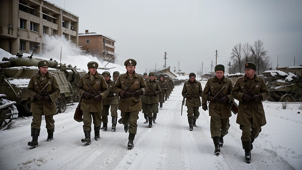 Soviet soldiers fighting in the Battle of Stalingrad in World War II