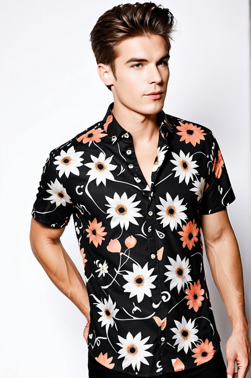 　Photo Print　Color: Black　Stylish floral patternＴshirt　The floral pattern is detailed　Petals flying off　There are also men&#39;sＴshirtをきている