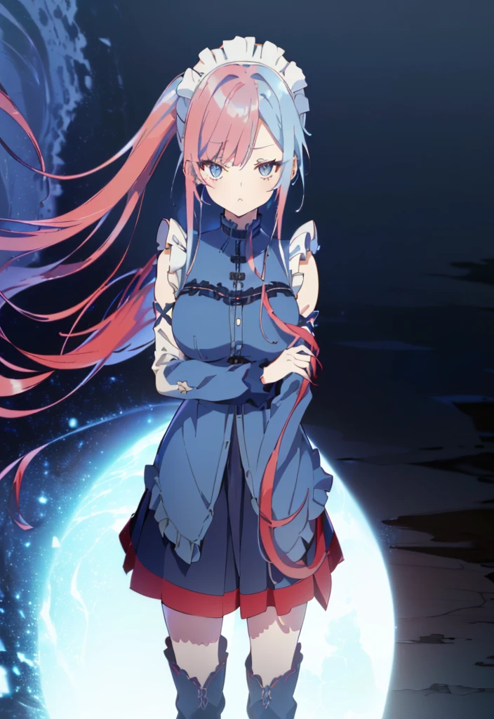((split-color hair , red hair , light blue hair)),[(cathedral background:1.4)::5],original,(illustration:1.1),(best quality),(masterpiece:1.1),(extremely detailed CG unity 8k wallpaper:1.1), (colorful:0.9),(mid shot:0.95),(full body:1.5),Dynamic angle,(solo:1.2), (girl),((adult)), (detailed beautiful eyes:1.15), (beautiful face:1.15), (glowing red eyes:1.25////),((medium hair)),((split-color hair , red hair , light blue hair)),(high twintails),(chignon),(+perfect hand+:1.21),(Draw an illustration of a gothic girl),(Religious),(slender),(is wearing boots on her feet),((is wearing white maid clothes)),(furious), Lace Off-shoulder lolita fashion,beautiful slender woman,high twintails,full body,mini skirt,((split-color hair , red hair , light blue hair)),((black long boots)),((mini skirt)),((adult)),((dynamic angle)),((split-color hair , red hair , light blue hair)),((split-color hair , red hair , light blue hair)),((black long boots)),((black long boots)),((split-color hair , red hair , light blue hair)),((split-color hair , red hair , light blue hair)),