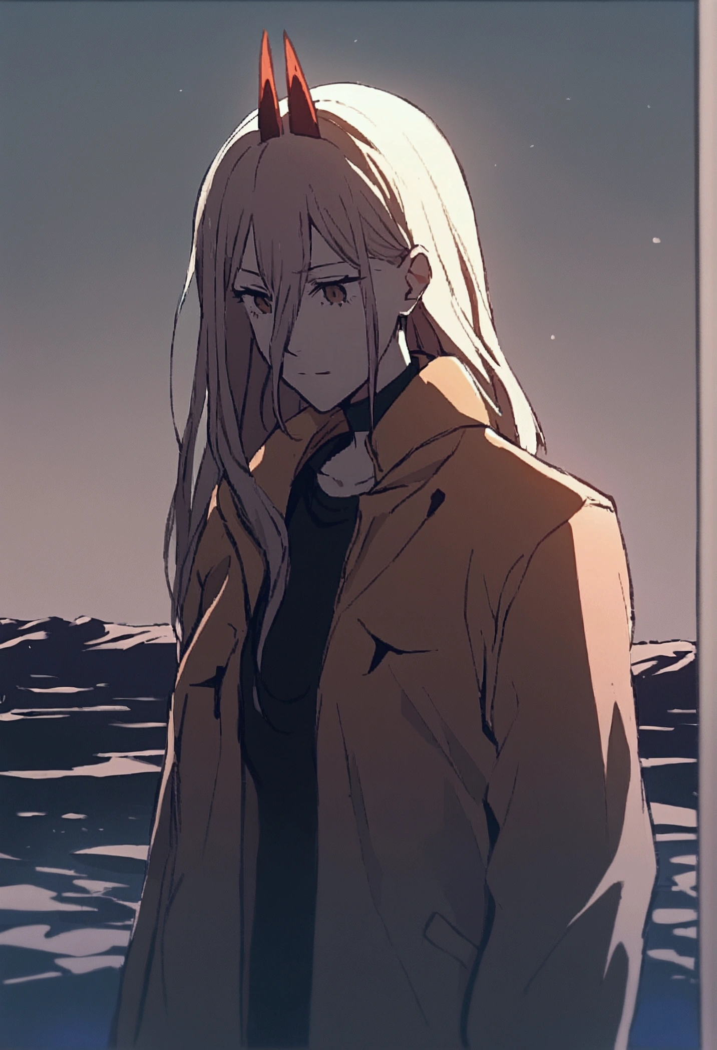 1 girl wearing a jacket, e um  top, in a wet field,.detailed image. 