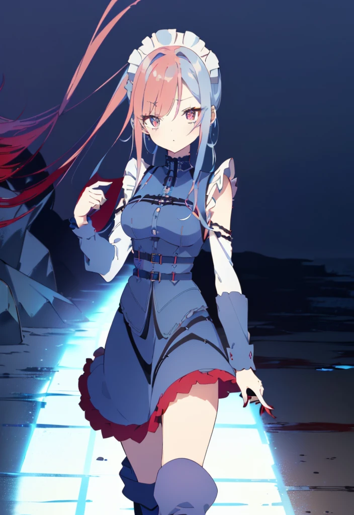 ((split-color hair , red hair , light blue hair)),[(cathedral background:1.4)::5],original,(illustration:1.1),(best quality),(masterpiece:1.1),(extremely detailed CG unity 8k wallpaper:1.1), (colorful:0.9),(mid shot:0.95),(full body:1.5),Dynamic angle,(solo:1.2), (girl),((adult)), (detailed beautiful eyes:1.15), (beautiful face:1.15), (glowing red eyes:1.25////),((medium hair)),((split-color hair , red hair , light blue hair)),(high twintails),(chignon),(+perfect hand+:1.21),(Draw an illustration of a gothic girl),(Religious),(slender),(is wearing boots on her feet),((is wearing white maid clothes)),(furious), Lace Off-shoulder lolita fashion,beautiful slender woman,high twintails,full body,mini skirt,((split-color hair , red hair , light blue hair)),((black long boots)),((mini skirt)),((adult)),((dynamic angle)),((split-color hair , red hair , light blue hair)),((split-color hair , red hair , light blue hair)),((black long boots)),((black long boots)),((split-color hair , red hair , light blue hair)),((split-color hair , red hair , light blue hair)),