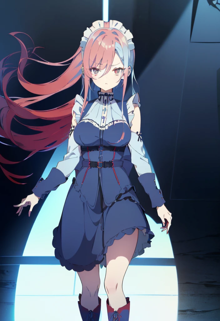 ((split-color hair , red hair , light blue hair)),[(cathedral background:1.4)::5],original,(illustration:1.1),(best quality),(masterpiece:1.1),(extremely detailed CG unity 8k wallpaper:1.1), (colorful:0.9),(mid shot:0.95),(full body:1.5),Dynamic angle,(solo:1.2), (girl),((adult)), (detailed beautiful eyes:1.15), (beautiful face:1.15), (glowing red eyes:1.25////),((medium hair)),((split-color hair , red hair , light blue hair)),(high twintails),(chignon),(+perfect hand+:1.21),(Draw an illustration of a gothic girl),(Religious),(slender),(is wearing boots on her feet),((is wearing white maid clothes)),(furious), Lace Off-shoulder ta fashion,beautiful slender woman,high twintails,full body,mini skirt,((split-color hair , red hair , light blue hair)),((black long boots)),((mini skirt)),((adult)),((dynamic angle)),((split-color hair , red hair , light blue hair)),((split-color hair , red hair , light blue hair)),((black long boots)),((black long boots)),((split-color hair , red hair , light blue hair)),((split-color hair , red hair , light blue hair)),