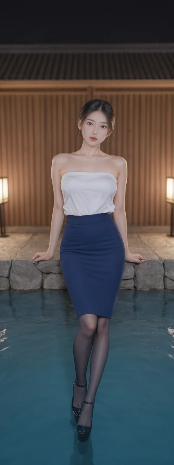 realistic,score_9, score_8_up, score_7_up,
ultra-realistic, photorealistic, young Chinese girl, traditional Hanfu, bare shoulders, outdoor onsen, night, dim lighting, flower arrangement, floating long dark brown hair, full body, seductive pose, arms at sides, blue pantyhose, wedge heels, pencil skirt, focus on large breasts, fit petite body, curvy emphasis, underwater, wet hair, wet shirt, masterpiece, ultra-high resolution, 4K, HDR, UHD, K quality, depth of field effect, seductive gaze towards viewer