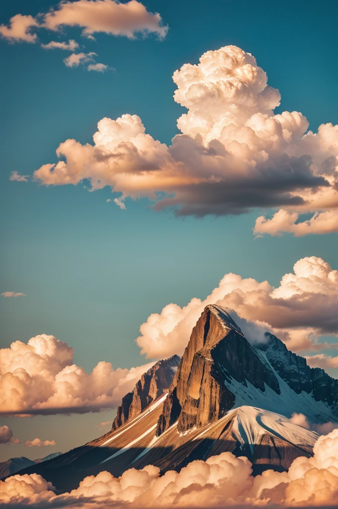 Caduceus with orange color clouds and mountain