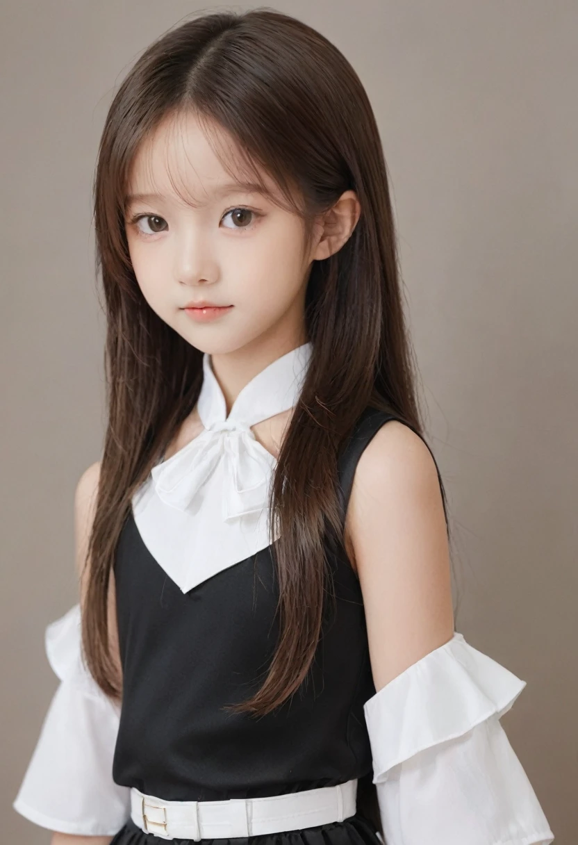 Close-up of a young girl in a purple dress and white shirt, frilled blooming collar, jaeyeon nam, Very cute and childlike, purple eyes and white dress, wan adorable korean face, lee ji eun, Lee Ji-eun, Shin Jinying, white hime cut hairstyle, katelynn mini cute style, hanbok apron, ulzzangs