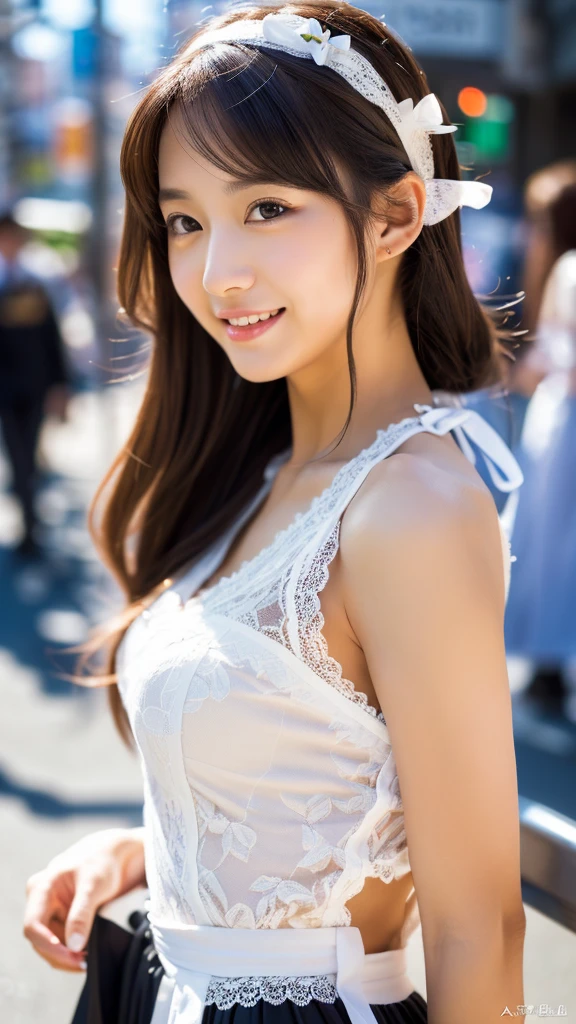 (masterpiece, Highest quality:1.1), (8K, RAW Photos, Photo Real:1.2, f22), (Shiny skin), Detailed skin, Detailed face, smilee,Fine grain,Long Hair, break, Real World, (Super detailed, Cleavage), Intricate details, smile, One girl, (shirt)、 (Overseas tourist attractions:1.4)