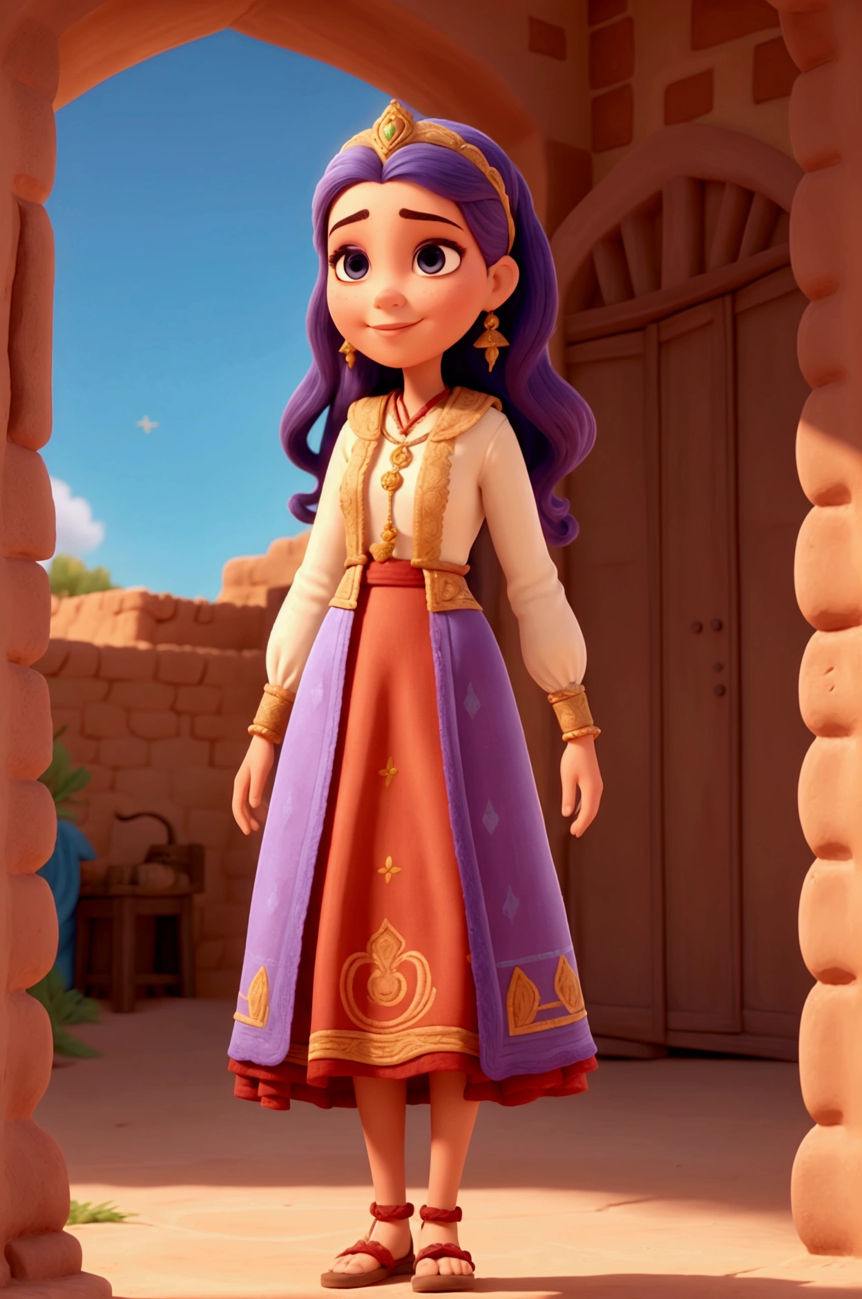 une vielle dame pixar cheveux bruns clairs porte des vêtements traditionnel tunisienne
