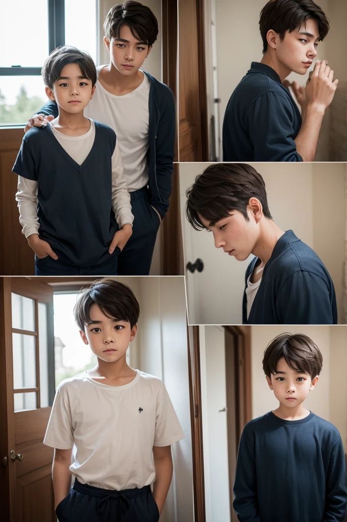 2 boys twins korean descent 6 years realistic black eyes black hair