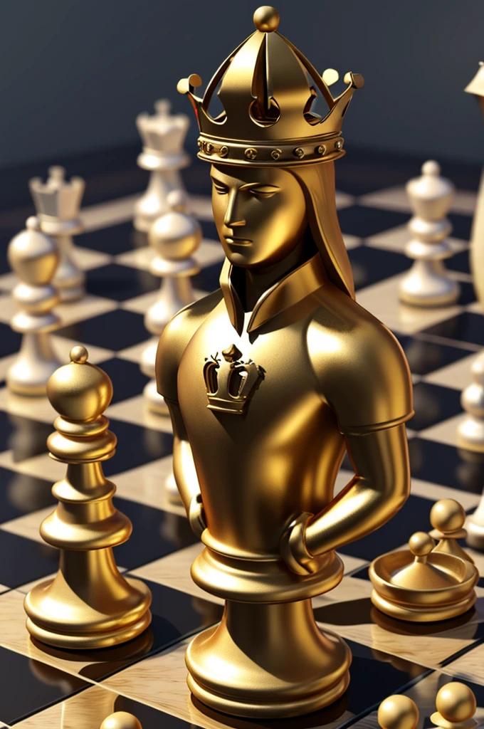 3D image of pawn on a chessboard with a crown